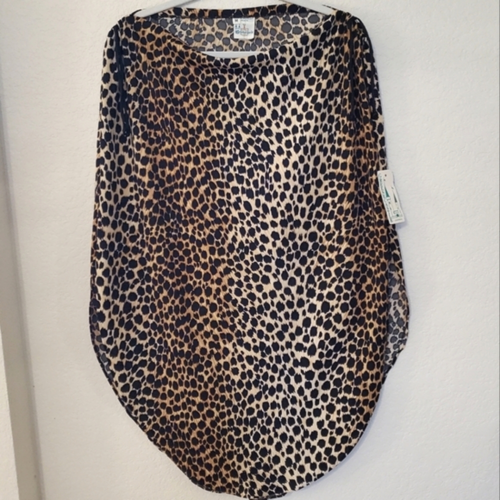 RARE Vtg Greenecastle California Leopard Rounded Sleeveless Slit Tunic, Med, NWT